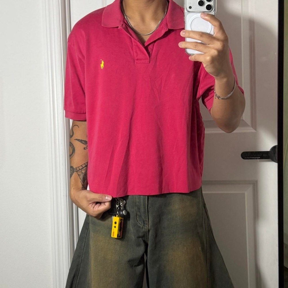 y2k vintage polo ralph lauren cropped button up polo shirt